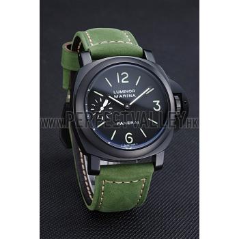 Panerai Luminor Marina Ion Plated Stainless Steel Bezel Green Leather Bracelet  622312 Replica