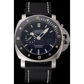 Panerai Luminor Submersible Black Dial Stainless Steel Case Black Bezel Black Leather Strap