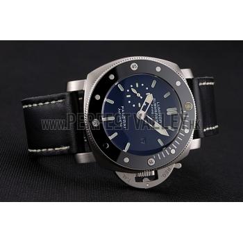 Panerai Luminor Submersible Black Dial Stainless Steel Case Black Bezel Black Leather Strap