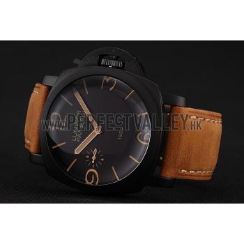 Swiss Panerai Luminor 1950 Black Dial Black PVD Case Brown Suede Leather Strap 1453851