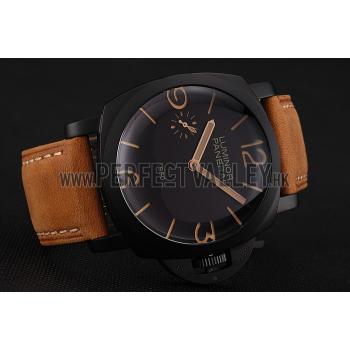 Swiss Panerai Luminor 1950 Black Dial Black PVD Case Brown Suede Leather Strap 1453851