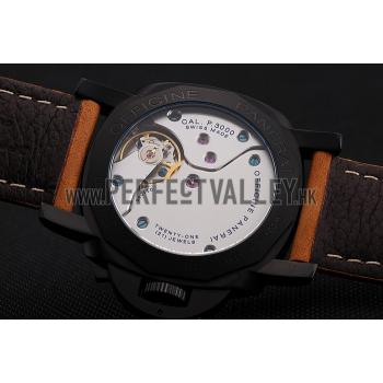 Swiss Panerai Luminor 1950 Black Dial Black PVD Case Brown Suede Leather Strap 1453851