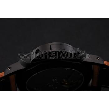 Swiss Panerai Luminor 1950 Black Dial Black PVD Case Brown Suede Leather Strap 1453851