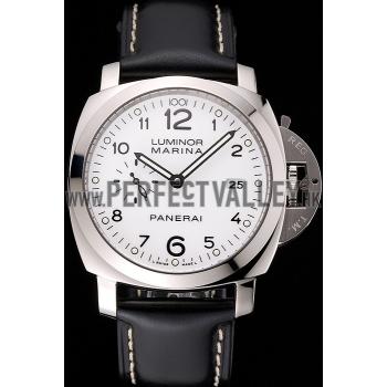 Swiss Panerai Luminor Marina 3 Days White Dial Stainless Steel Case Black Leather Strap