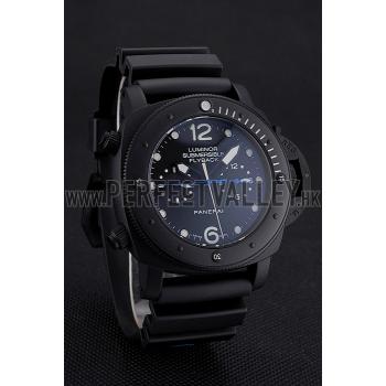 Panerai Luminor Submersible Flyback GMT Black Dial Black Ionized Case Black Rubber Strap