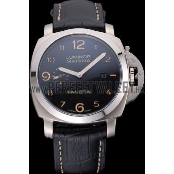 Cheap Panerai Luminor Marina 1950 Black Dial Brushed Steel Case Black Embossed Leather Strap