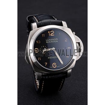 Cheap Panerai Luminor Marina 1950 Black Dial Brushed Steel Case Black Embossed Leather Strap