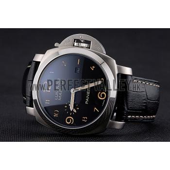 Cheap Panerai Luminor Marina 1950 Black Dial Brushed Steel Case Black Embossed Leather Strap