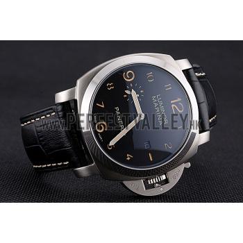 Cheap Panerai Luminor Marina 1950 Black Dial Brushed Steel Case Black Embossed Leather Strap