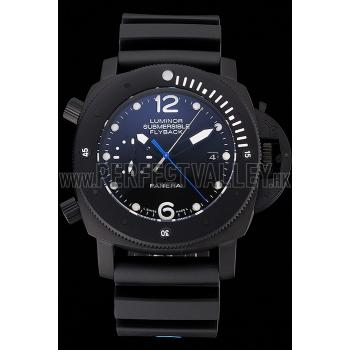 Replica Panerai Luminor Submersible Flyback Date Black Dial Black Ionized Case Black Rubber Strap