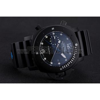 Replica Panerai Luminor Submersible Flyback Date Black Dial Black Ionized Case Black Rubber Strap