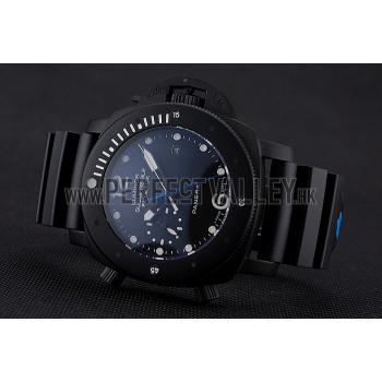 Replica Panerai Luminor Submersible Flyback Date Black Dial Black Ionized Case Black Rubber Strap