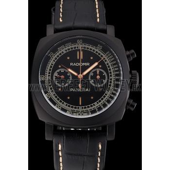 Swiss Panerai Radiomir 1940 Chronograph Black Dial Black Ionized Case Black Leather Strap