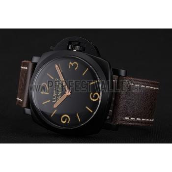 Cheap Swiss Panerai Luminor Black Dial Black PVD Case Brown Leather Strap 1453855