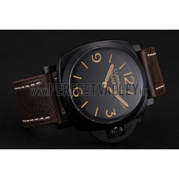 Cheap Swiss Panerai Luminor Black Dial Black PVD Case Brown Leather Strap 1453855