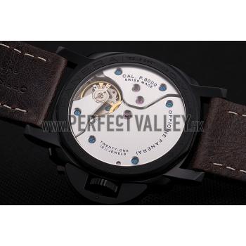 Cheap Swiss Panerai Luminor Black Dial Black PVD Case Brown Leather Strap 1453855