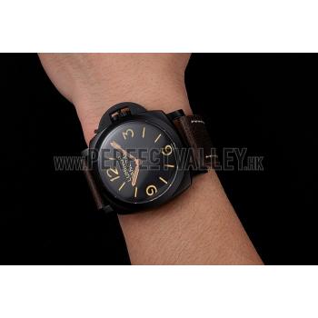 Cheap Swiss Panerai Luminor Black Dial Black PVD Case Brown Leather Strap 1453855