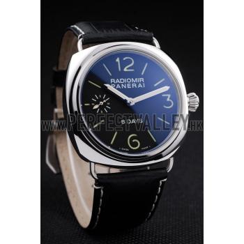 Replica Panerai Radiomir Polished Stainless Steel Case Black Dial Black Leather Strap 98138