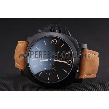 Panerai Luminor 1950 3 Days Power Reserve Black Dial Black Case Brown Suede Leather Strap