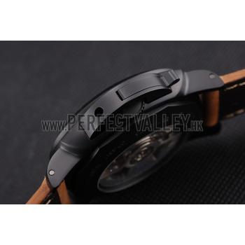 Panerai Luminor 1950 3 Days Power Reserve Black Dial Black Case Brown Suede Leather Strap