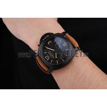 Panerai Luminor 1950 3 Days Power Reserve Black Dial Black Case Brown Suede Leather Strap