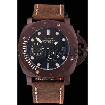 Panerai Luminor Submersible Black Dial Brown Case Brown Leather Strap