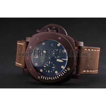 Panerai Luminor Submersible Black Dial Brown Case Brown Leather Strap