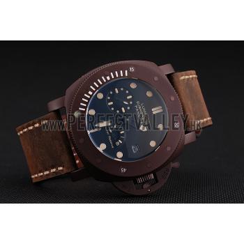 Panerai Luminor Submersible Black Dial Brown Case Brown Leather Strap