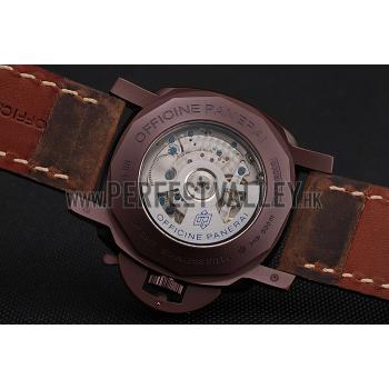 Panerai Luminor Submersible Black Dial Brown Case Brown Leather Strap