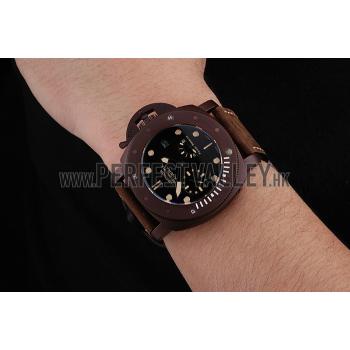 Panerai Luminor Submersible Black Dial Brown Case Brown Leather Strap