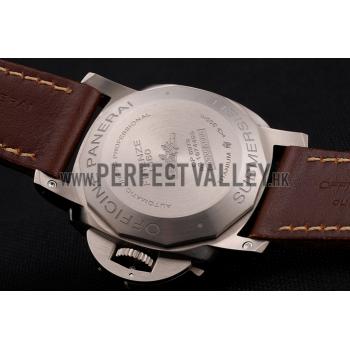 Replica Swiss Panerai Submersible Left Handed Black Embossed Case Stainless Steel Case Brown Leather Strap