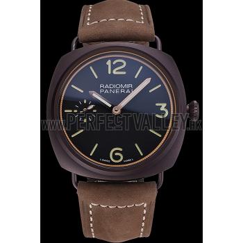 Cheap Panerai Radiomir Brown Stainless Steel Bezel Brown Leather Bracelet  622324