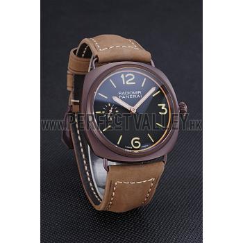 Cheap Panerai Radiomir Brown Stainless Steel Bezel Brown Leather Bracelet  622324