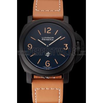 Panerai Luminor Ion Plated Stainless Steel Bezel Orange Leather Bracelet  622309