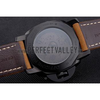 Panerai Luminor 1950 GMT Ceramica Black Dial Matte Black Case Brown Suede Leather Strap Replica