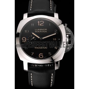 Swiss Panerai Luminor Marina 1950 3 Days Brown Dial Stainless Steel Case Black Leather Strap