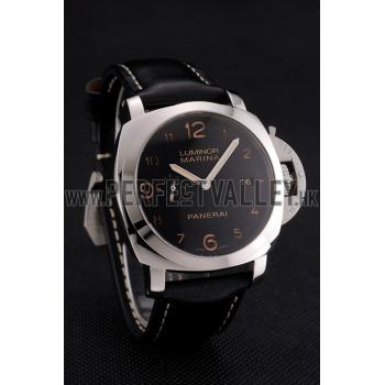 Swiss Panerai Luminor Marina 1950 3 Days Brown Dial Stainless Steel Case Black Leather Strap