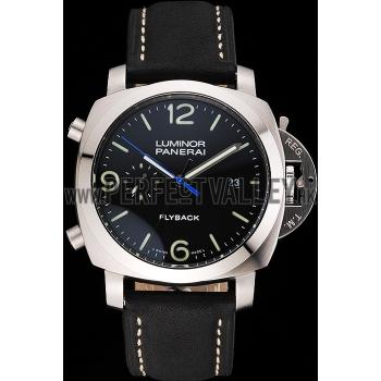 Panerai Luminor 1950 3 Days Chrono Flyback Black Dial Stainless Steel Case Black Leather Strap