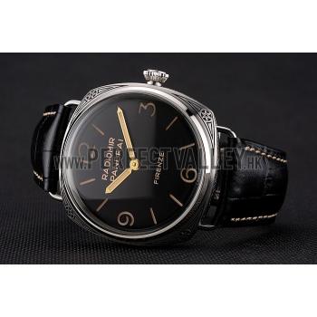 Panerai Radiomir Firenze 3 Days Acciaio PAM604 Black Dial Engraved Stainless Stell Case Black Leather Strap