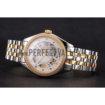 Swiss Patek Philippe Calatrava Openworked Stainless Steel Case Gold Bezel Two Tone Bracelet