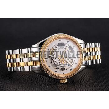 Swiss Patek Philippe Calatrava Openworked Stainless Steel Case Gold Bezel Two Tone Bracelet