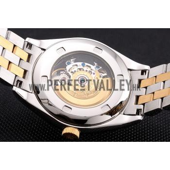 Swiss Patek Philippe Calatrava Openworked Stainless Steel Case Gold Bezel Two Tone Bracelet