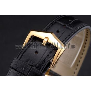 Swiss Patek Philippe Complications Openworked Dial Gold Case Black Leather Strap