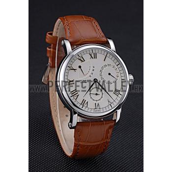 Replica Patek Philippe Geneve Complications White Dial Stainless Steel Brown Leather Band  622142