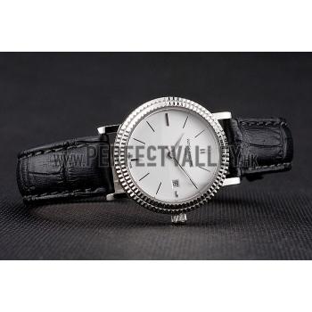 Cheap Patek Philippe Calatrava White Dial Double Ribbed Bezel Stainless Steel Case Black Leather Strap