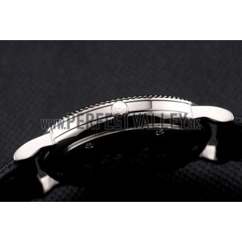 Patek Philippe Calatrava Black Dial Diamond Hour Marks Ribbed Bezel Stainless Steel Case Black Leather Strap