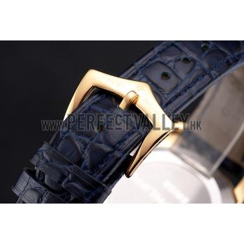 Patek Philippe Calatrava Date Blue Embossed Dial Gold Case Blue Leather Strap Replica