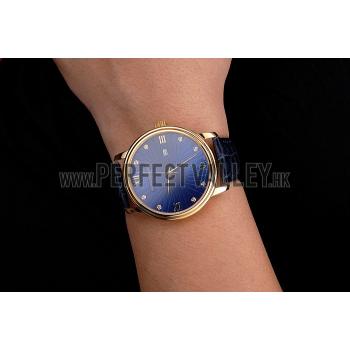 Patek Philippe Calatrava Date Blue Embossed Dial Gold Case Blue Leather Strap Replica