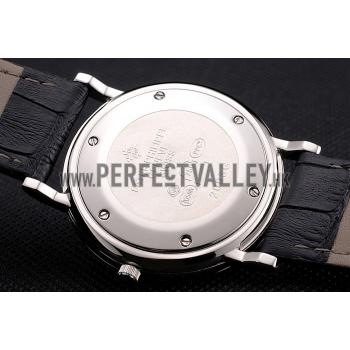 Patek Philippe Calatrava White Dial Ribbed Bezel Stainless Steel Case Black Leather Strap