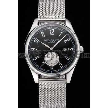 Patek Philippe Calatrava Small Seconds Black Dial Stainless Steel Case And Bracelet